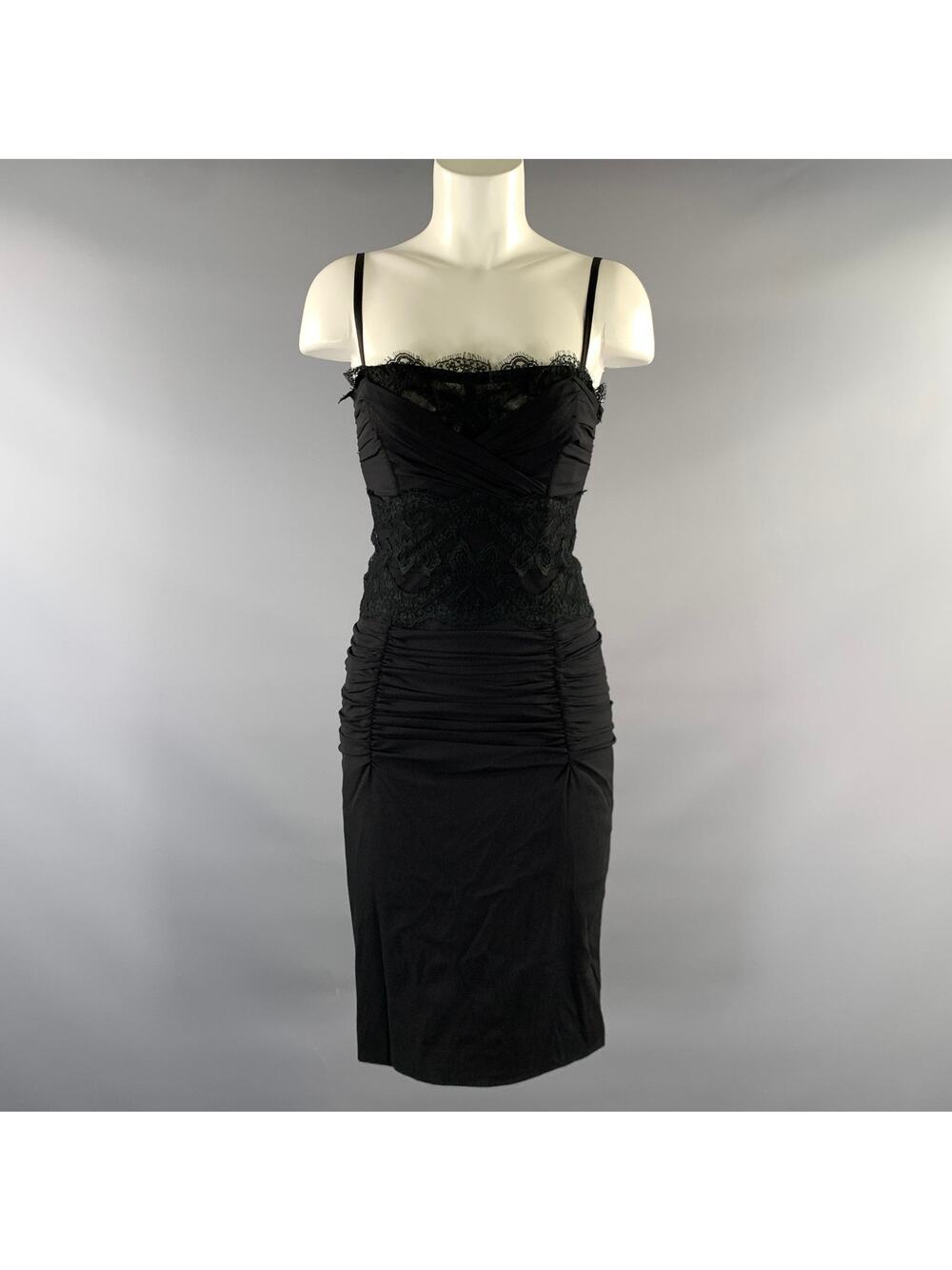 DOLCE & GABBANA Size 2 Black Polyester Ruched Cocktail Knee Length Dress